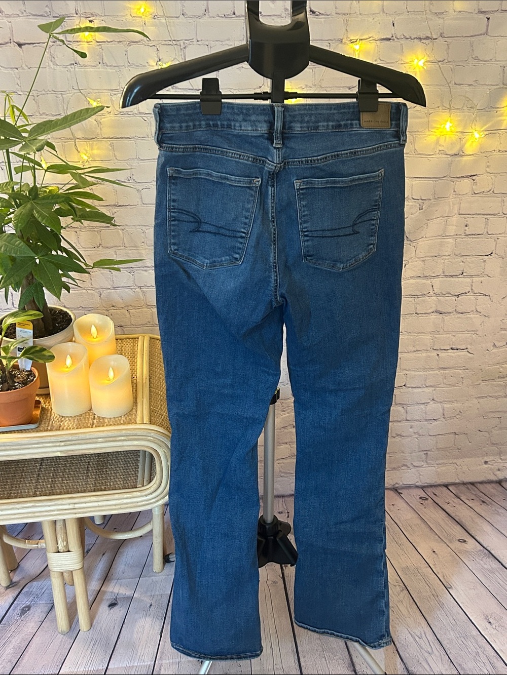 American Eagle Outfitters Women's Dark Blue High Rise Skinny Kick Jeans 12 LONG - Picture 3 of 5